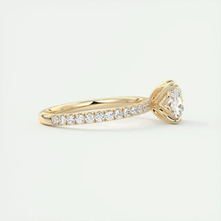 Chic 2.15ct cushion solitaire moissanite ring angled view showing its sparkle