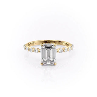 2.10 CT Emerald Cut Pave Diamond Moissanite Engagement Ring