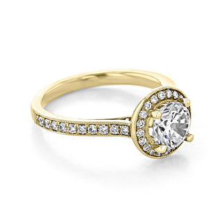 1.0ct Round Cut Halo Pave Cathedral Diamond Moissanite Engagement Ring