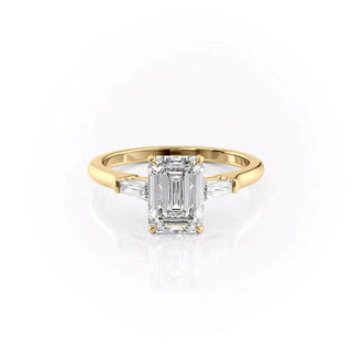2.10 CT Emerald Cut Three Stone Moissanite Engagement Ring