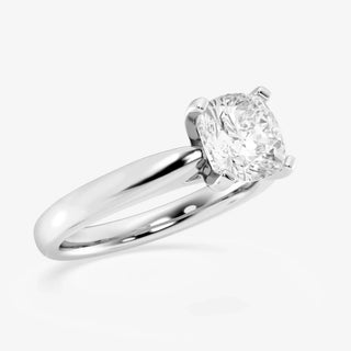 Graceful 1.0ct cushion solitaire moissanite ring angled view showing its sparkle