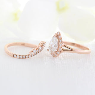 Chic 1.60ct pear halo moissanite ring side profile view