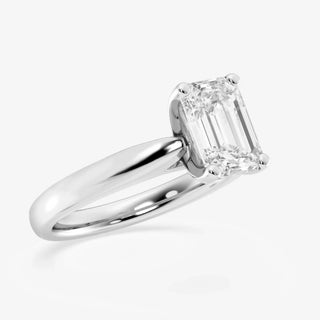 Dazzling 1.0ct emerald solitaire moissanite ring angled view showing its sparkle