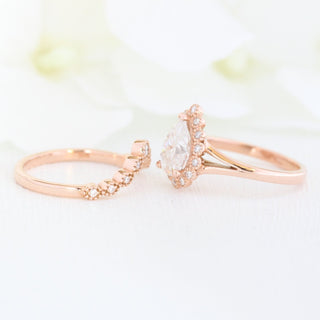 Timeless 1.50ct pear halo moissanite ring side profile view