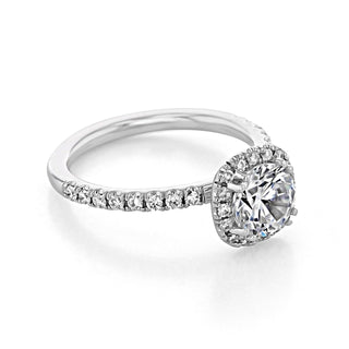 Sparkling 1.0ct round halo moissanite ring side profile view image 2
