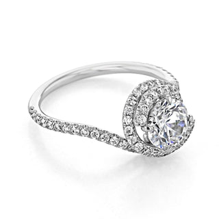 Elegant 1.0ct round halo moissanite ring side profile view image 2