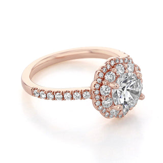 1.0ct Round Cut Double Halo Diamond Moissanite Engagement Ring