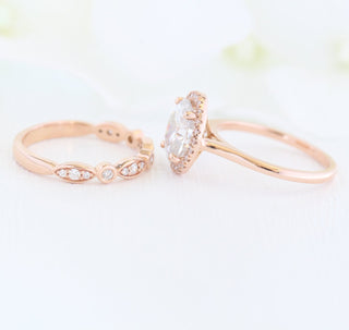 2.0CT Oval Solitaire Halo Moissanite Diamond Bridal Ring Set