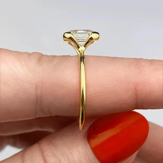 2.03CT Asscher Cut Half Bezel Solitaire Moissanite Engagement Ring