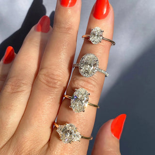 Brilliant 1.91ct oval hidden halo moissanite ring angled view showing its sparkle