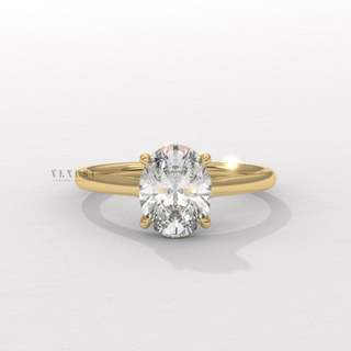Oval cathedral solitaire moissanite ring front view