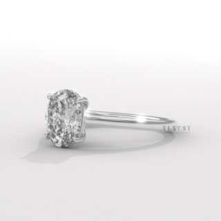 Two carat oval cut moissanite ring angled view