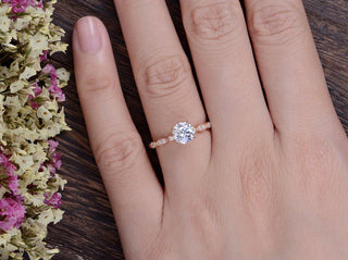 1.35CT Round Cut Solitaire Pave Setting Moissanite Engagement Ring