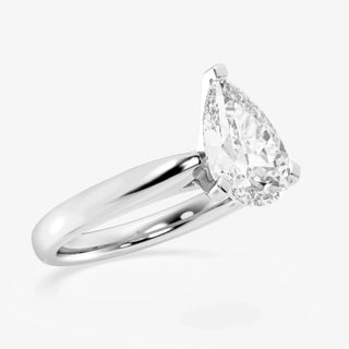 Timeless 1.0ct pear solitaire moissanite ring angled view showing its sparkle