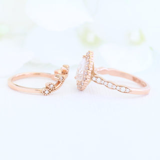 Gorgeous 1.50ct pear halo moissanite ring side profile view