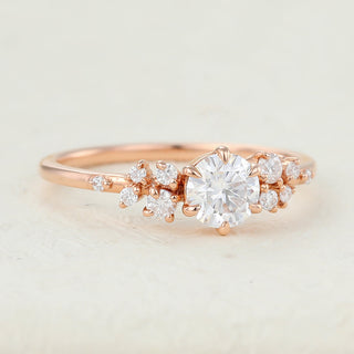 0.41 CT Round Cut Cluster Halo Moissanite Engagement Ring close up