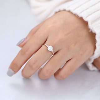 0.88 CT Round Brilliant Pave Moissanite Engagement Ring angle view