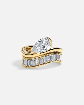 Timeless 2ct oval pave moissanite wedding band side profile view
