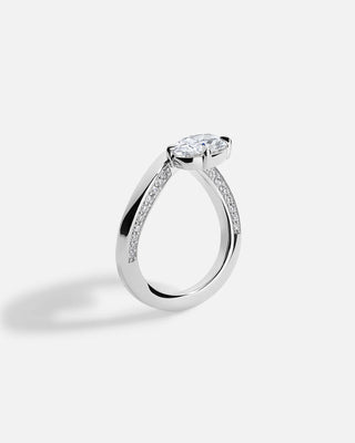 round engagement ring, round diamond ring, sweeping wave ring, pave ring, pave engagement ring