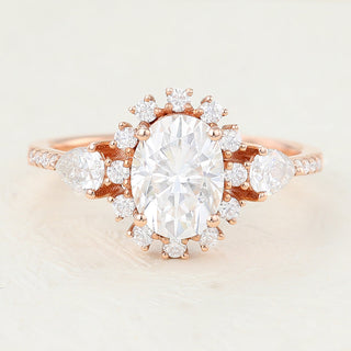 1.33 CT Oval Cut Cluster Moissanite Engagement Ring Bridal front view