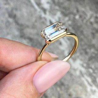 Classic 1.91ct emerald solitaire moissanite ring top view