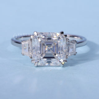 2.0CT Asscher Cut Moissanite Diamond Three Stone Engagement Rings