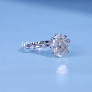 Top view of the Oval Cut Moissanite Petite Pave Engagement Ring centre stone
