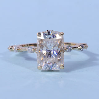 Petite Pave Radiant Cut Moissanite Ring front view with upright centre stone