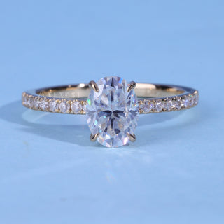 Oval Cut Moissanite Pave Engagement Ring front view with upright centre stone