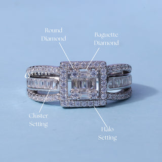 Round Baguette Moissanite Cluster Engagement Ring band detail