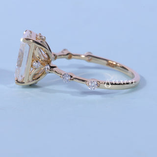 Angled view of the Petite Pave Radiant Cut Moissanite Ring band and setting