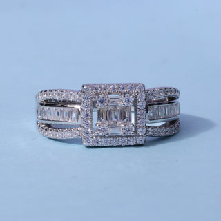 Round Baguette Moissanite Cluster Engagement Ring front view