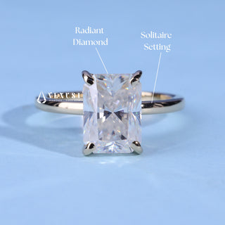 Solitaire Radiant Cut Moissanite Engagement Ring with centre stone measurement details