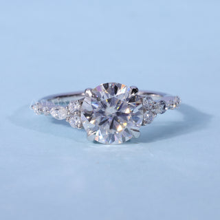 Lustrous 1.0ct round cluster moissanite ring front view