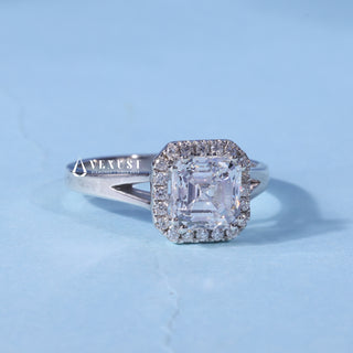 Top view of the Asscher Halo Moissanite Split Shank Engagement Ring centre stone