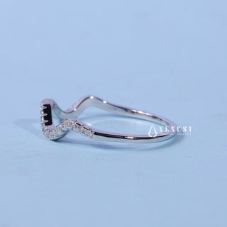 Elegant round moissanite wedding band side profile view