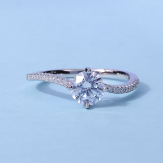 Round Moissanite Pave Tension Setting Engagement Ring front view