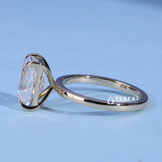 Angled view of the Solitaire Radiant Cut Moissanite Engagement Ring band and setting