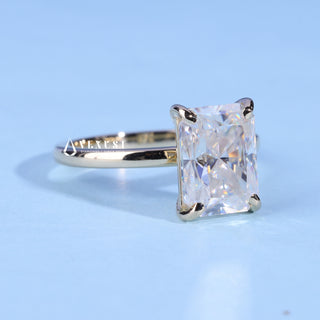 Front standing view of the Solitaire Radiant Cut Moissanite Engagement Ring showing the prong setting
