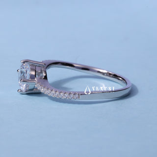 Round Moissanite Pave Tension Setting Engagement Ring close-up of the centre stone