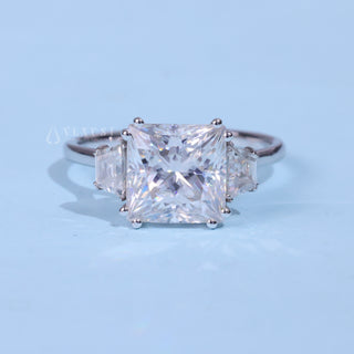 3.0CT Princess Cut Moissanite Diamond Three Stone Engagement Rings