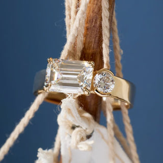 1.50ct Emerald & Round Cut Diamond Unique Engagement Ring