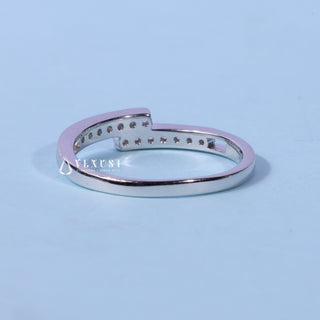 Brilliant round pave moissanite wedding band side profile view