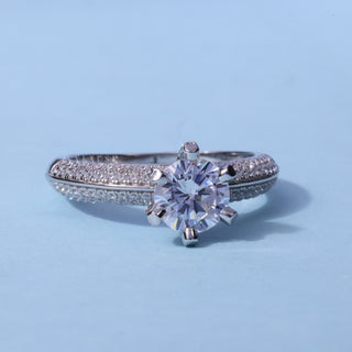Four Row Pave Round Cut Moissanite Engagement Ring front view