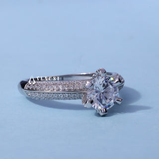 Four Row Pave Round Cut Moissanite Engagement Ring side view