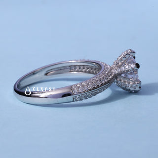 Four Row Pave Round Cut Moissanite Engagement Ring top view