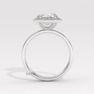 Brilliant Halo Pave Round Cut Moissanite Engagement Ring studio view
