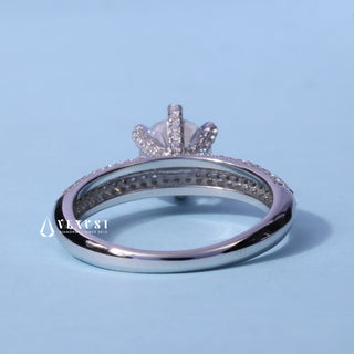 Four Row Pave Round Cut Moissanite Engagement Ring angled view