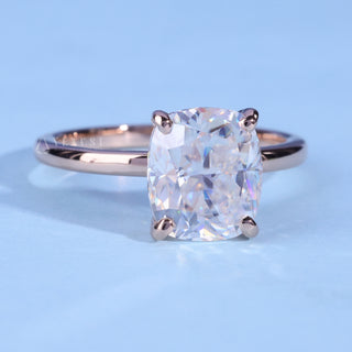 Cushion Cut Hidden Halo Moissanite Engagement Ring front view with upright centre stone