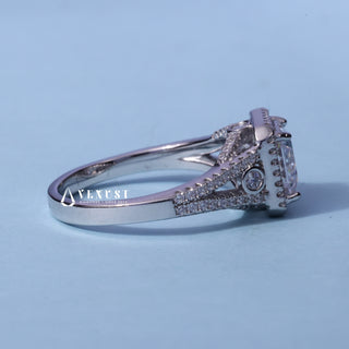 Dazzling Asscher Moissanite Split Shank Halo Engagement Ring side view